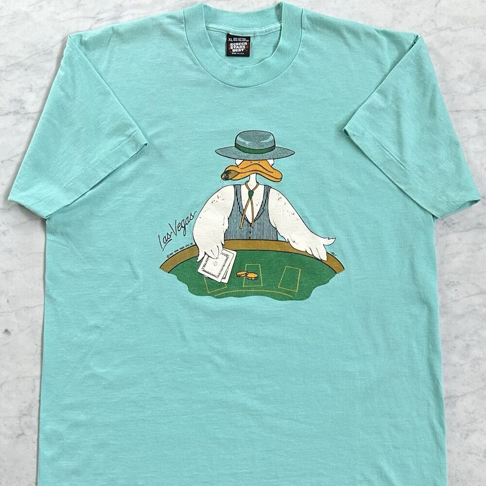 Vintage XL Single Stitch T-Shirt Duck Card Dealer Las Vegas Reno Screen Stars 87